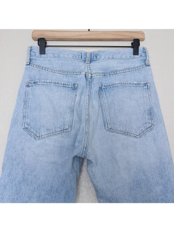 Agolde Jamie High Rise Classic Jean 27 Blue Distressed Button Fly Raw Hem Cotton - Image 6