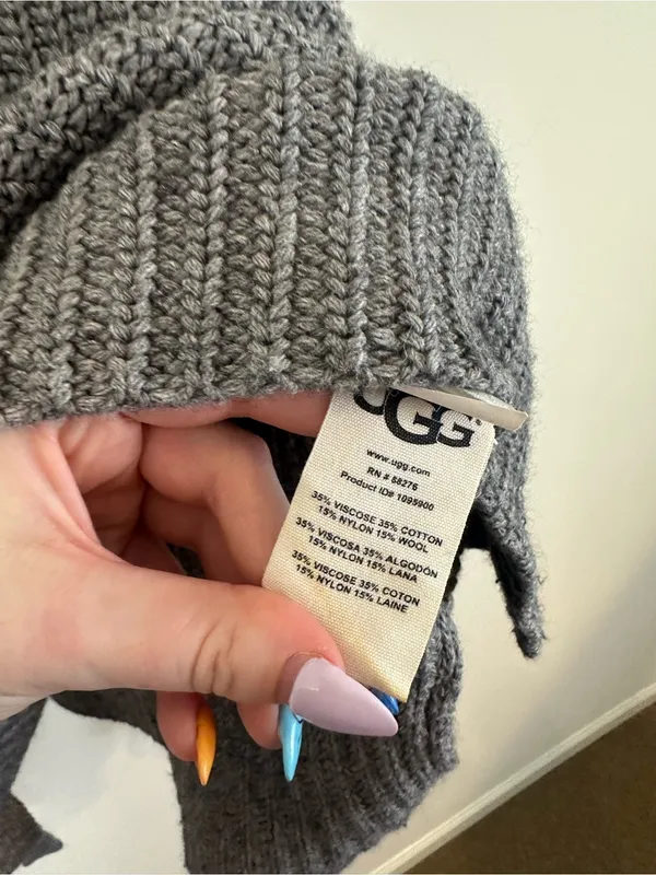 UGG Ceanne Gray Chunky Knit Turtleneck Sweater w/ Side Bow Details Size XS - Image 7