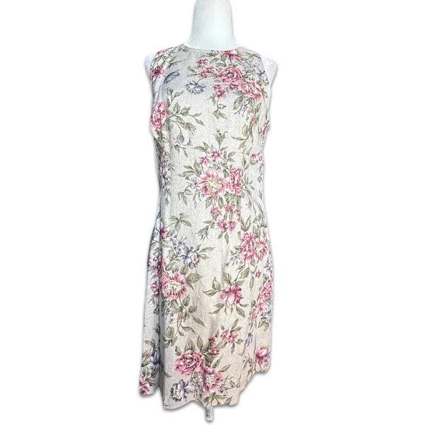 All That Jazz Floral Linen Blend Sleeveless Tan Dress Cottagecore 90s Medium New - Image 11