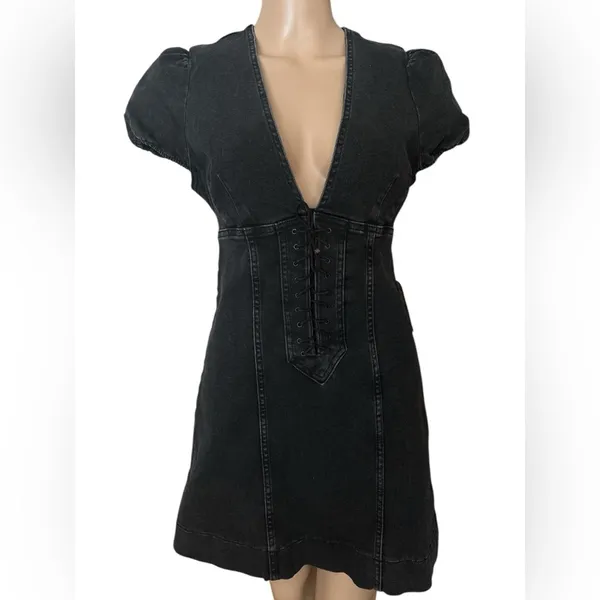 NWT Free People Something Sweet Mini black denim dress 4 - Image 4
