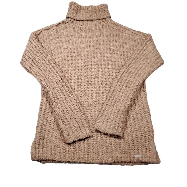 Abercrombie Turtleneck Chunky Knit Pullover Sweater Brown Tan Women's Size XS - Image 3