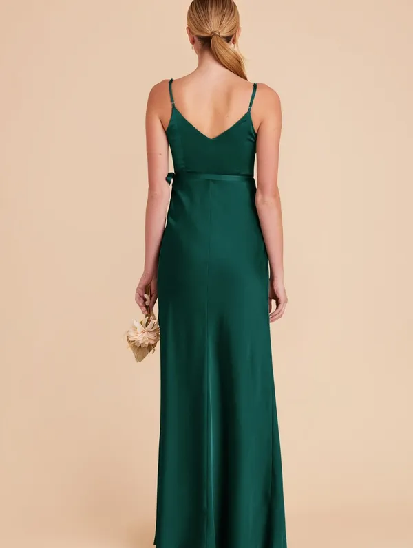Birdy Grey Cindy Emerald Green Satin V-Neck Spaghetti Strap Dress - Image 4