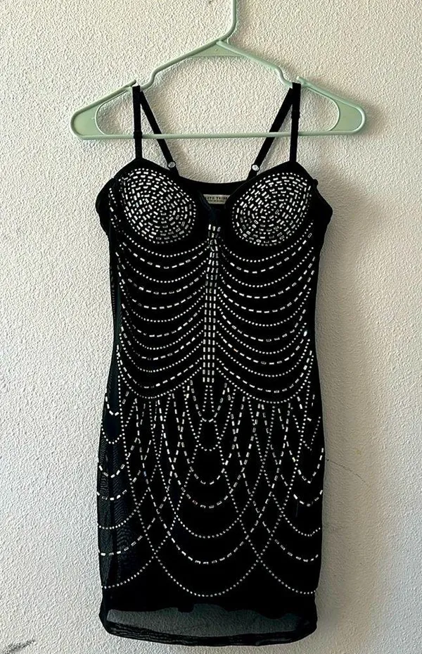 12th Tribe Rhinestone mesh black mini dress, Size M, NWT - Image 2
