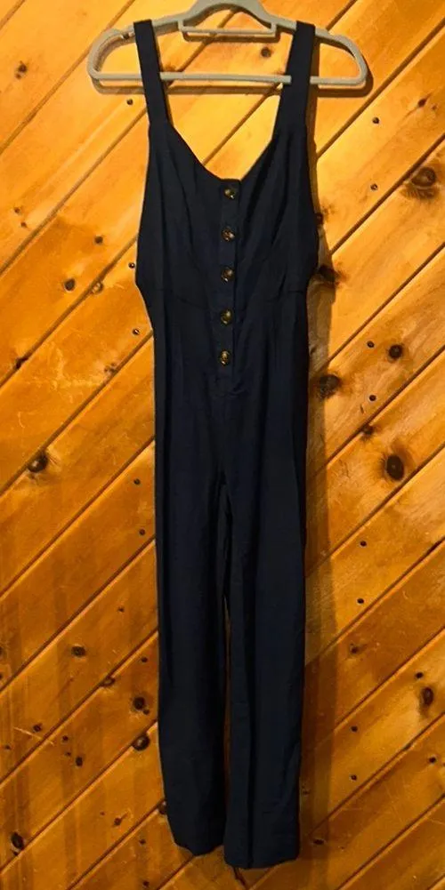 Wild fable navy blue button front tie back wide leg jumpsuit romper NWT - Image 2