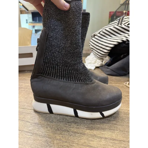 Antelope Sock Nu Sole Leather Boots Black Size 38 US 7.5 Back Zip Platform - Image 4