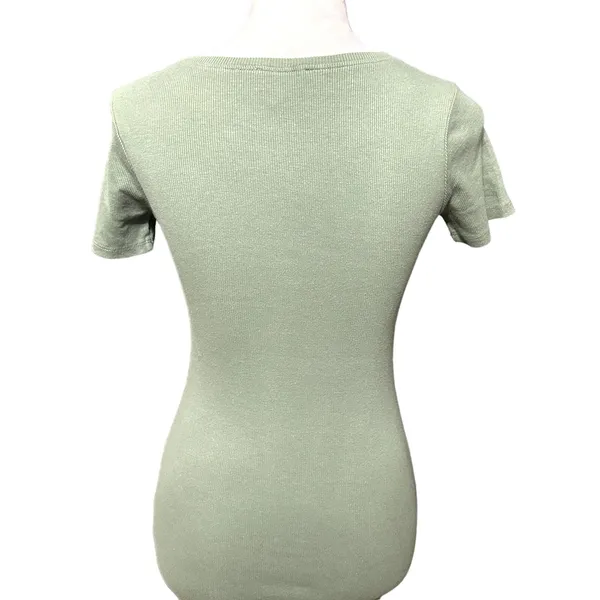 Open Edit Ribbed Bodycon Dress Sage Green Short Sleeve TShirt Dress XXS NWOT - Image 7
