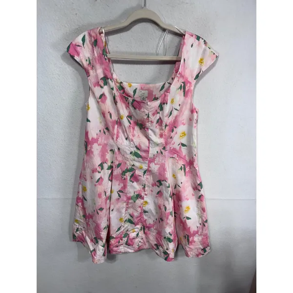 A‎ New Day 12 Pink Floral Mini Dress Short Sleeve Fit & Flare Corset Woven - Image 5