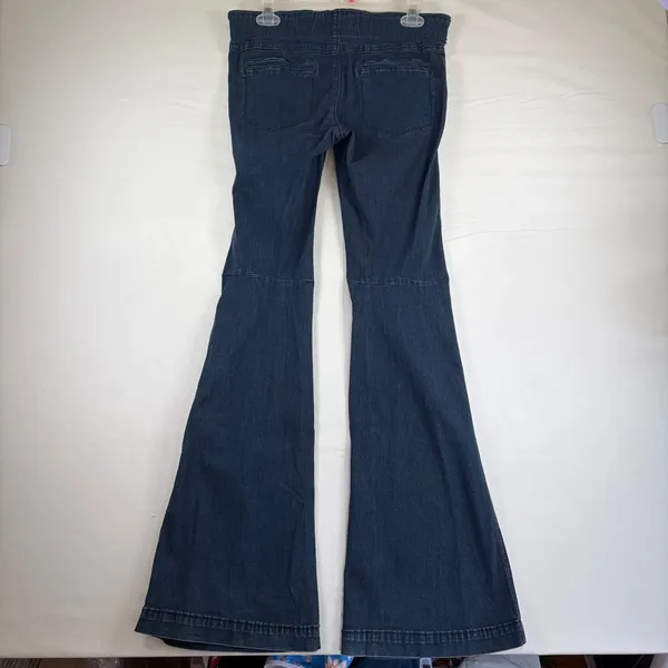 Free People Penny Pull On Flare Jeans Dark Wash Blue Denim Size 30x33 Bohemian - Image 9