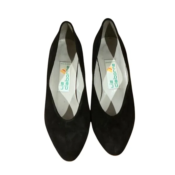 Liz Claiborne Vintage Black Suede Kitten Heel Pumps Made in Spain Almond Toe - Image 2