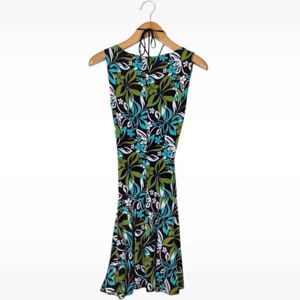 Vintage Y2K A. Byer Womens Size Medium Drop Waist Brown Teal Floral Halter Dress - Image 7
