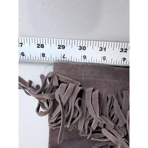 Daniblack Chocolate Brown Suede Fringe Collar Drawstring Tall Boot Flat 8.5M - Image 15