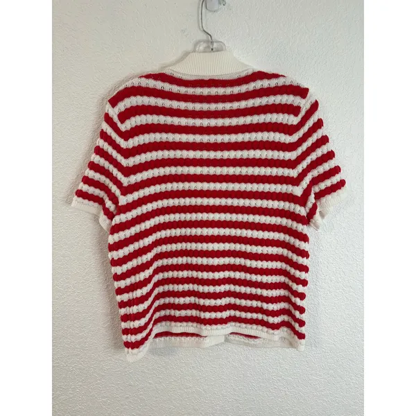 Old Navy Red White Stripped Button Down Crochet Sweater Womens Size Large Tall - Image 2