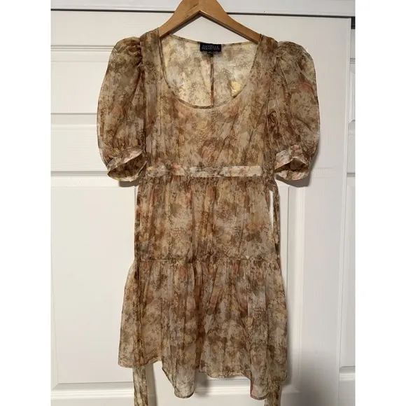 Danielle‎ Bernstein Yellow Floral Sheer Puff Sleeve Summer Dress Coquette Fairy - Image 3