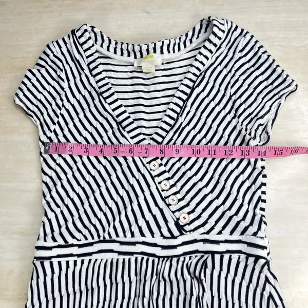 Maeve Anthropologie Womens Black White Striped Faux Wrap Midi Dress Medium A35 - Image 11