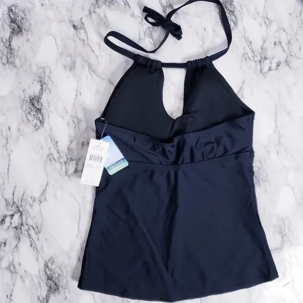 Island Waves Swim Tankini Moorea Adjustable Keyhole Halter Top Black Size 8 - Image 2