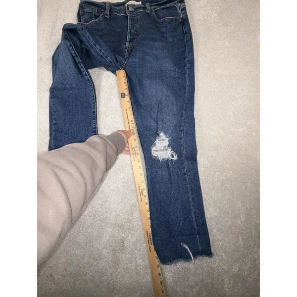 levis womens wedgie straight jeans‎ dark wash raw hem fray 32 - Image 11