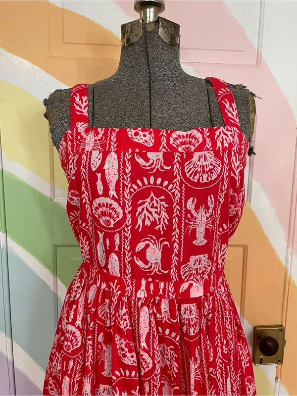 NWOT Crown & Ivy Tropical Red Sea Stripe Cotton Smocked Maxi Dress Petite L🧡🎀 - Image 5
