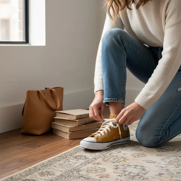 Carefully Chosen ❤️ mustard yellow Converse high tops Size W 11.5/M 9.5 - Image 2