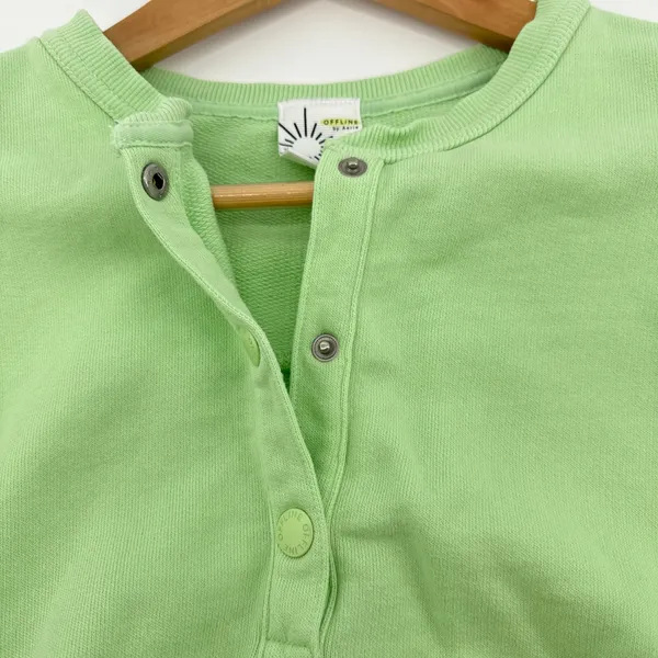 OFFLINE‎ by Aerie Cropped Sweatshirt Snap Pullover Top Thumb Hole Medium Lime - Image 3