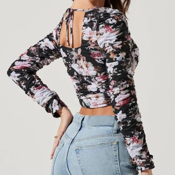 ASTR The Label Erica Top Black Floral Ruched Mesh Corset Whimsigoth Coquette NWT - Image 2