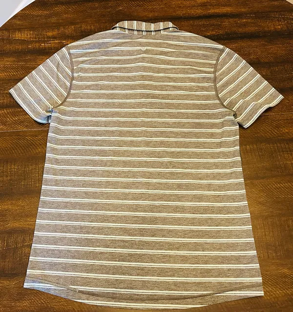 Lululemon Men’s Performance Gray/Blue Striped Polo-Medium - Image 4