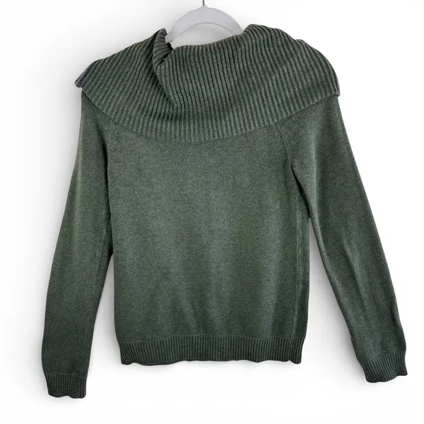 Gap Womens Olive Green Asymmetrical Button Cowl Neck Knit Sweater Cotton Medium - Image 2
