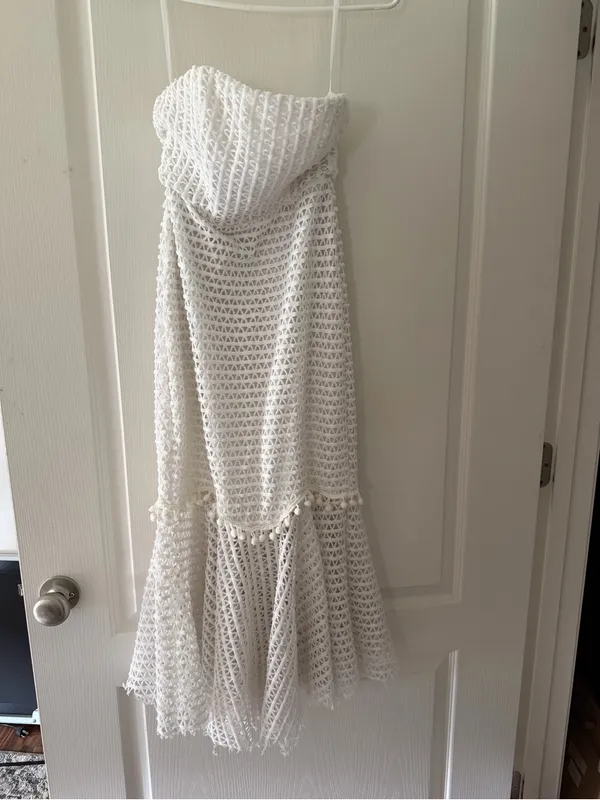 Hello Molly White Strapless Crochet Mermaid Midi Dress - Image 4