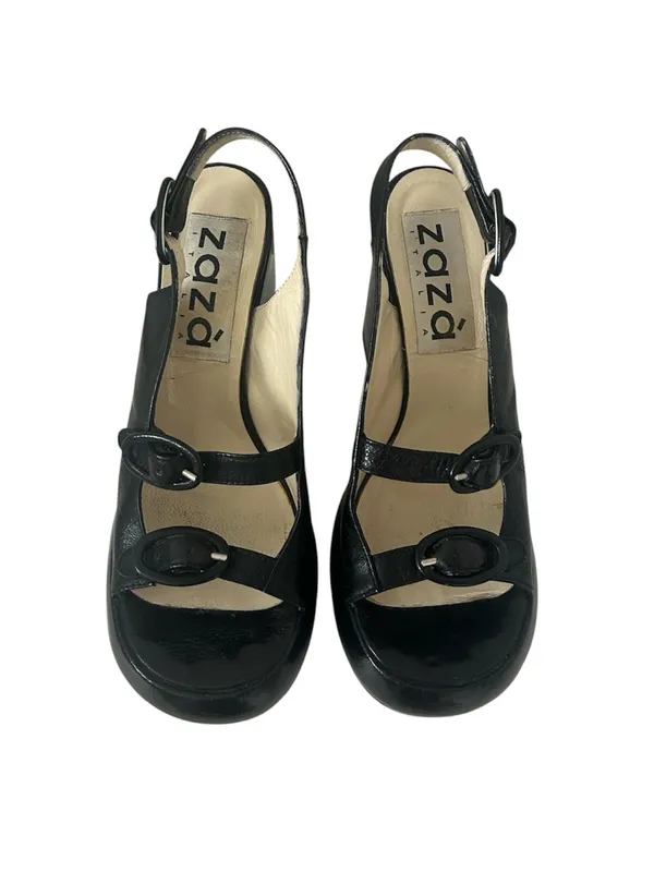Leather Platform Slingback Block Heels size 38 Black - Image 4