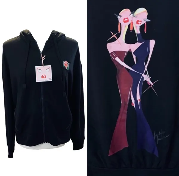 BADGLEY MISCHKA Black Avant Gard Zip Up Hoodie Size Large - Image 2