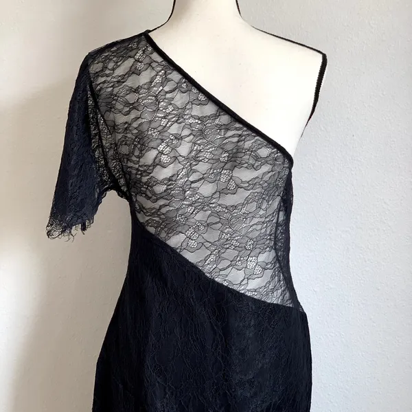 NWT ASOS One Shoulder Lace Evening‎ Midi Dress in Black - Image 5
