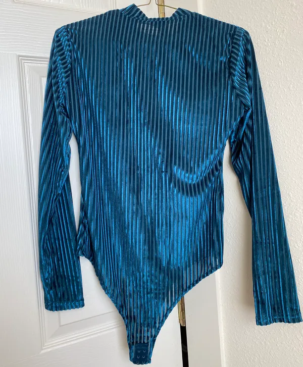 Velvet Ribbed Bodysuit Blue - Image 2