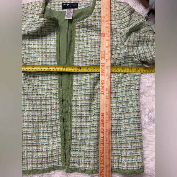 Sag Harbor tweed jacket green blue plaid open front jacket one hook blazer 12P - Image 8