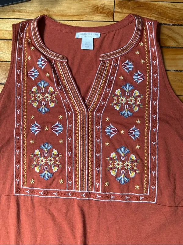 Bohemian Folk Noveau Peasant Retro Christian Siriano Embroidered Tunic Tank L - Image 7