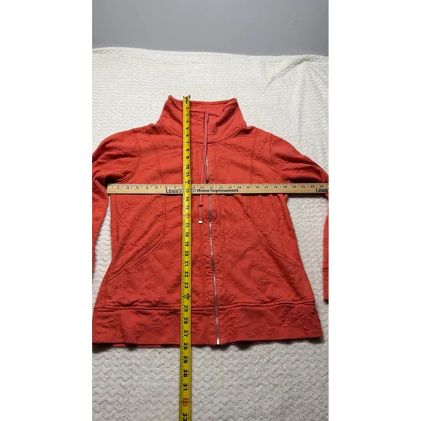 Tommy Bahama Womens Coral Orange Jacquard Tropical Leaf Full Zip Sweatshirt M - Image 3