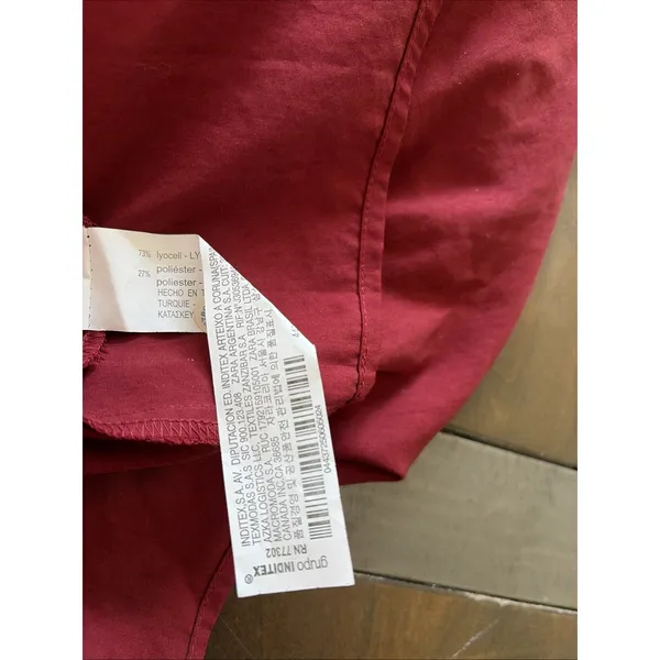 Zara Woman Oversized Tunic Blouse Womens Size XL Burgundy Red Lyocell V-Neck Top - Image 7