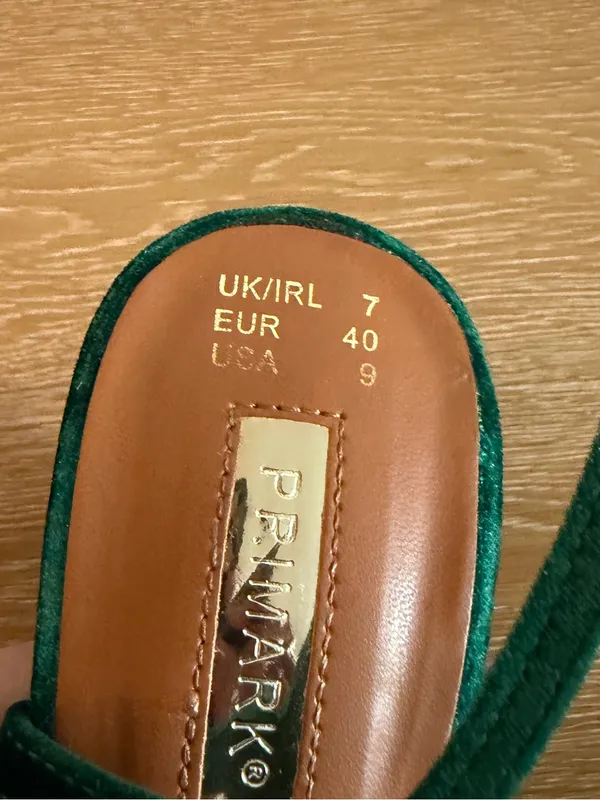 Primark Green Velvet Platform Block Heels gently used - Image 10