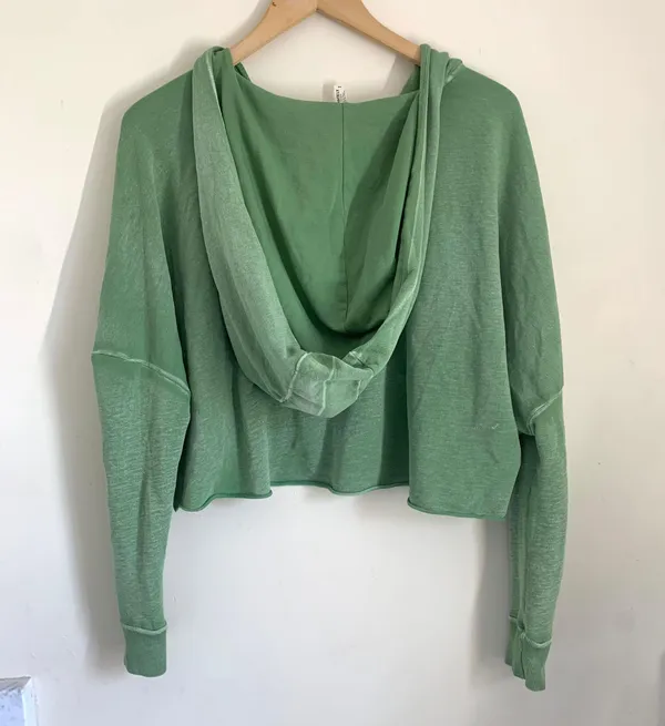 Free People Morning Run Crop Oversized Hoodie Modal Blend Green size S - Image 4