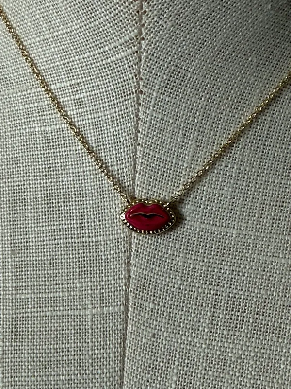 Kendra Scott Gold Chain Necklace Hot Pink Lip Enamel Pendant New - Image 4