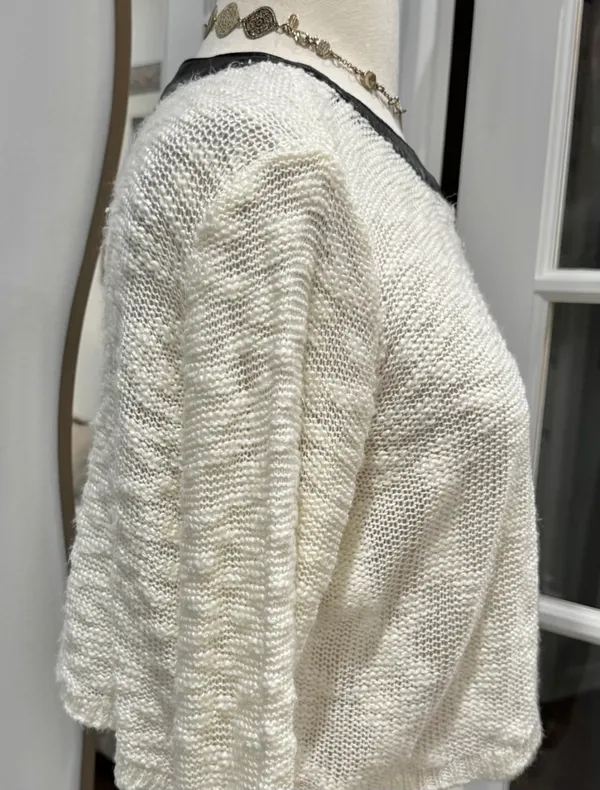 Rehab Cream Cold-Shoulder Knit Sweater with Black Faux Leather Trim - Image 5