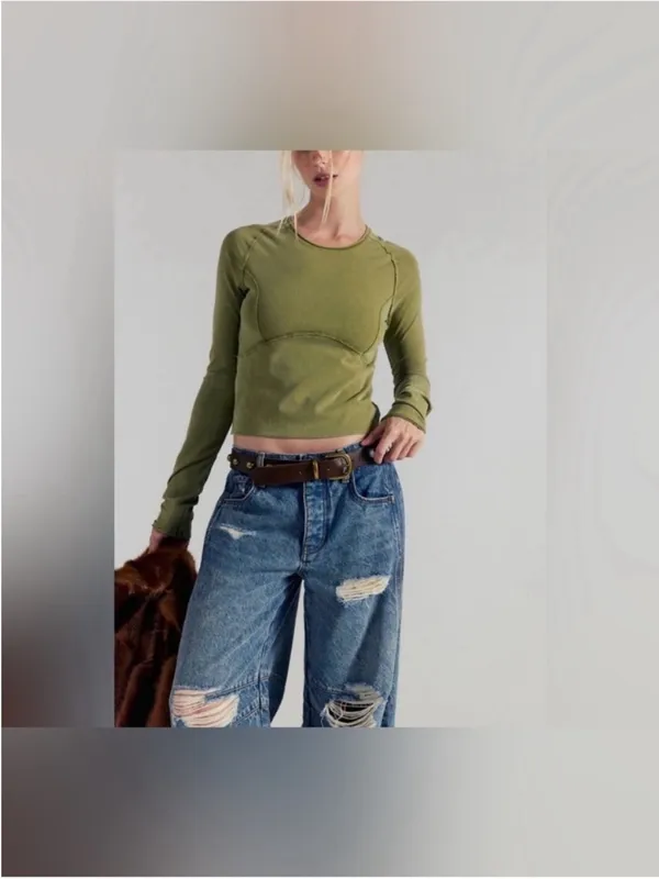 NWOT Free People We The Free Protagonist Long Sleeve - Mossy moss Green - S *IR* - Image 3