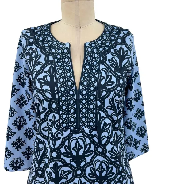 Gretchen Scott Split Neck Dress Mosaic‎ Tile Print Blue Size XS - Image 2