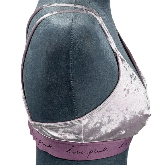 PINK Victoria's Secret Crushed Velvet Strappy Triangle Bralette Mauve Purple‎ M - Image 13
