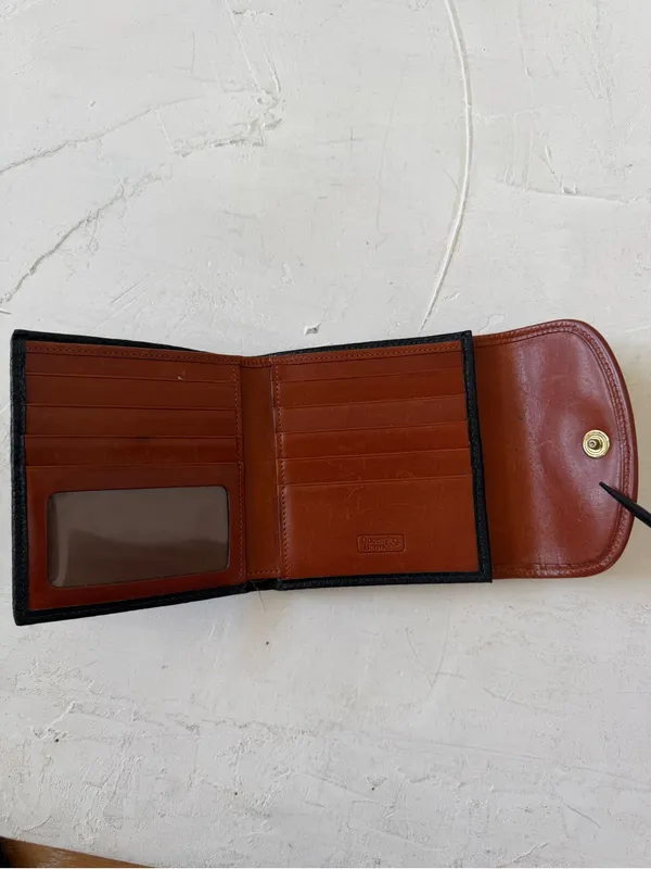Vintage Dooney & Bourke Leather Card Wallet w/Kiss Lock Coin Purse Black & Brown - Image 5