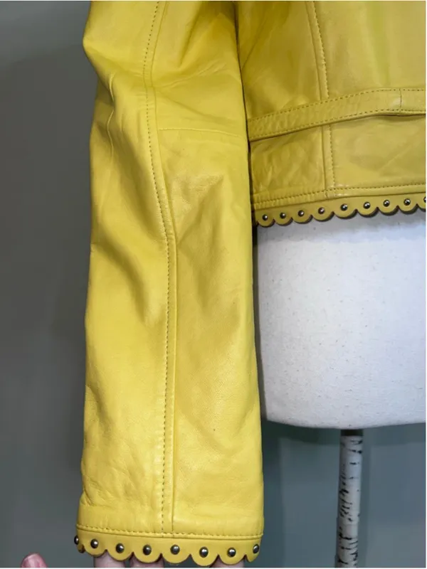 DOMA Yellow Lamb Leather Scalloped Cropped Jacket S - Image 14