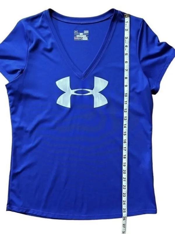 Under Armour Heat Gear Women's Large Blue Loose Fit V-Neck Performance T-Shirt - Image 11