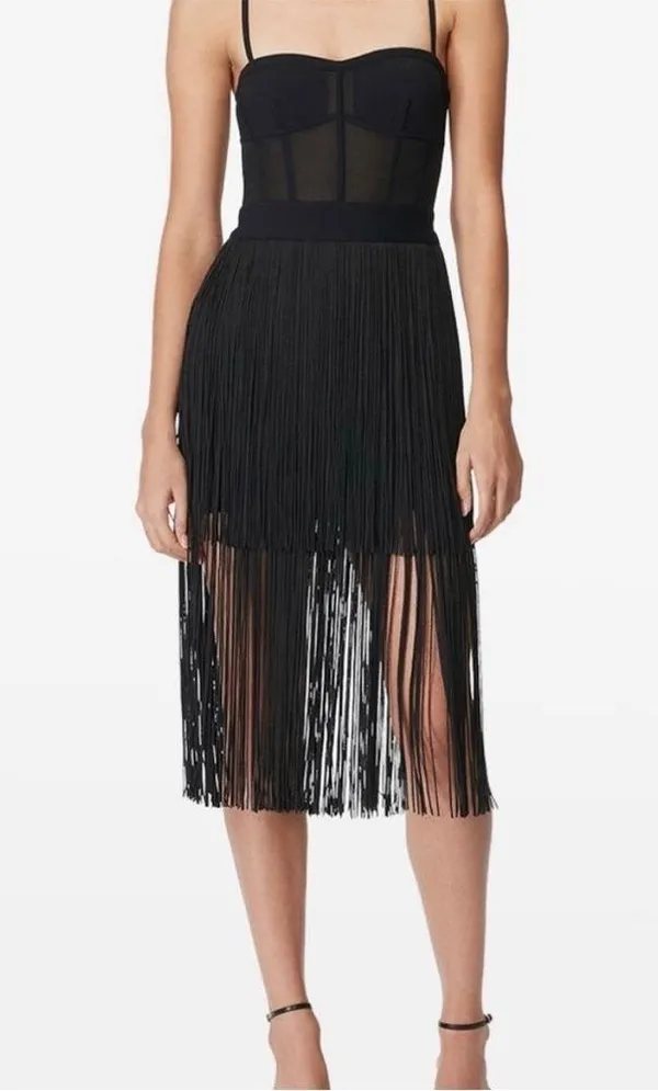 Women’s New Herve Leger x Forever 21 Transparent Black Bustier Fringe Bustier Ba - Image 3