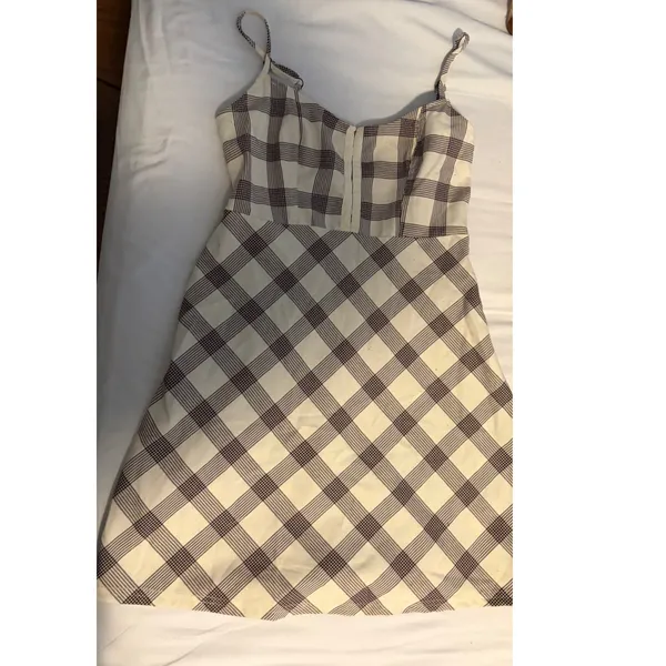 Urban Outfitters Plaid Mini Dress Brown‎ Cream Sweetheart Neckline Size S P - Image 2