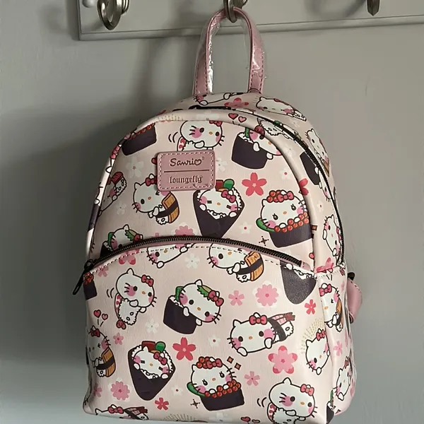 New Loungefly Hello Kitty Sushi Rolls Graphic Vegan Leather Mini Backpack - Image 11