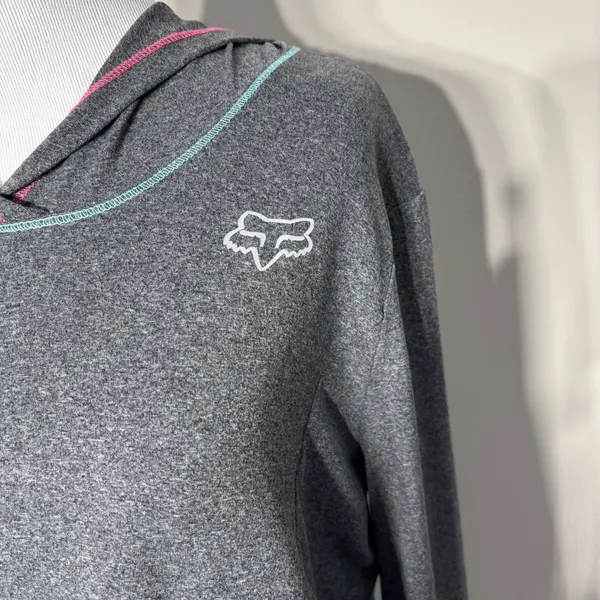 Fox Head Hoodie Top Womens Large Gray Long Sleeve Zip Pocket Graphic Lightweight - Image 4