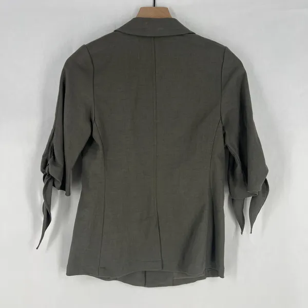 Lola & Sophie Blazer Jacket‎ Womens XS Olive Gray Tie Sleeve Single Breasted - Image 2